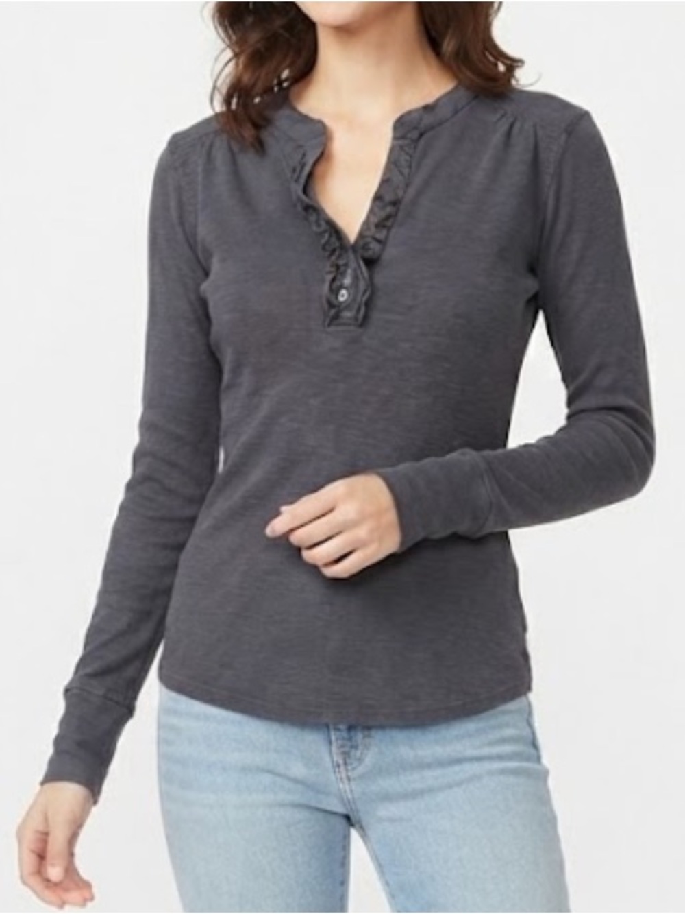 Polo Ralph Lauren Vintage Women’s Long-Sleeve Henley Top - Charcoal Navy Large